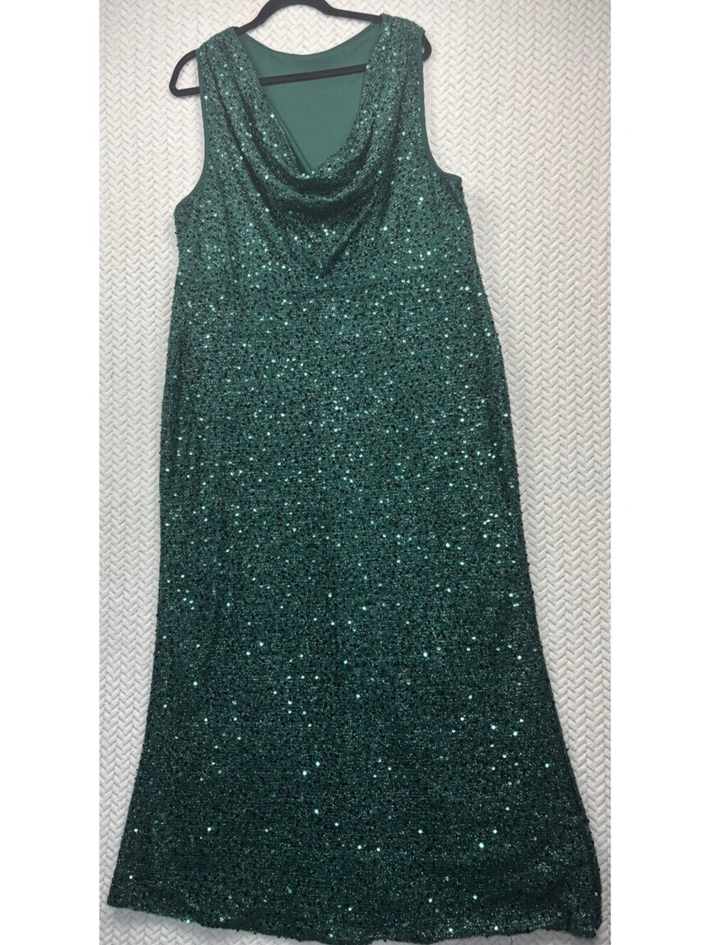 Green Sequin Sleeveless Evening Dress with Cowl Neck 3x
